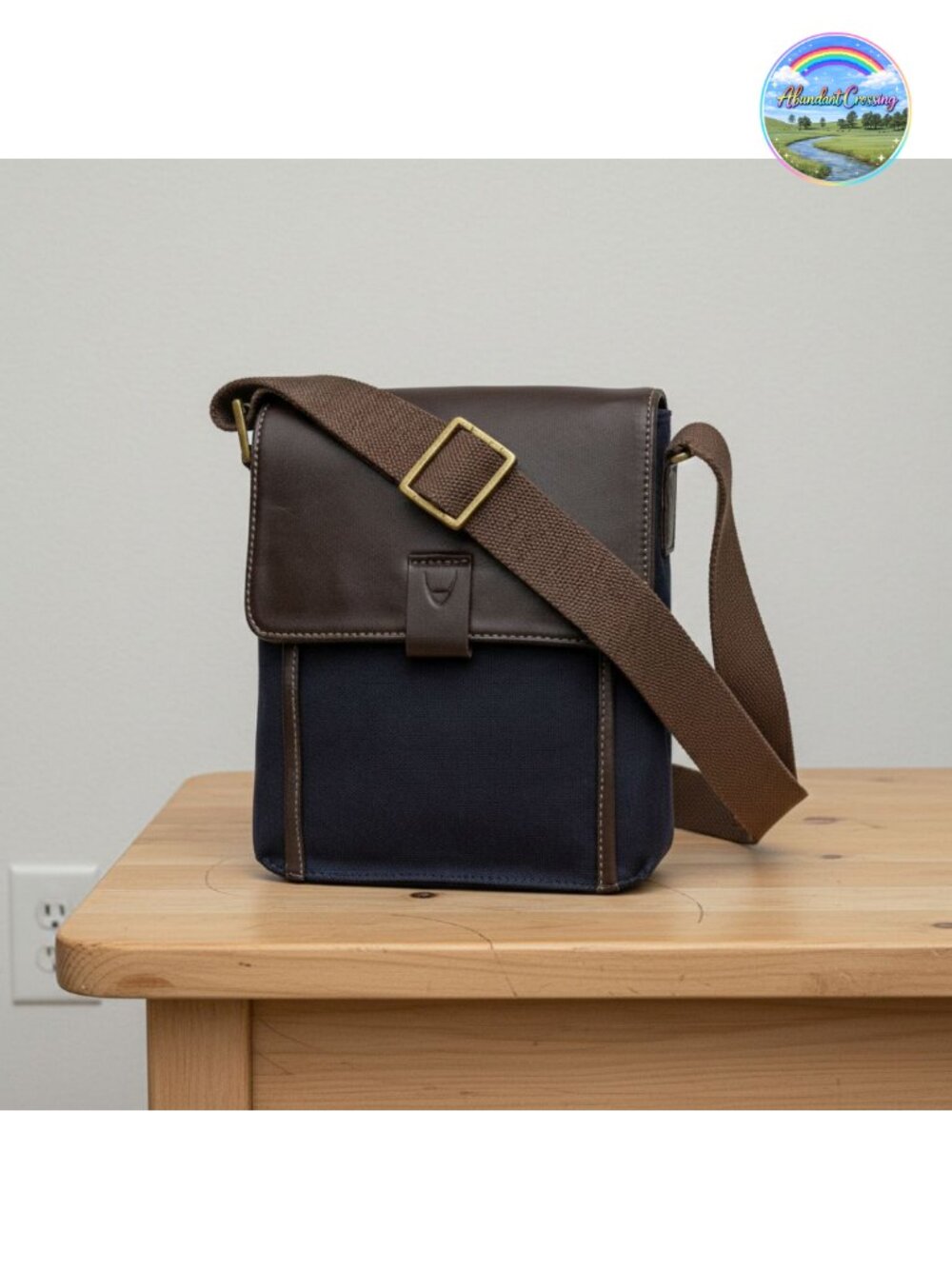 Leather & Canvas Messenger Crossbody Bag Magnetic Flap iPad Fit